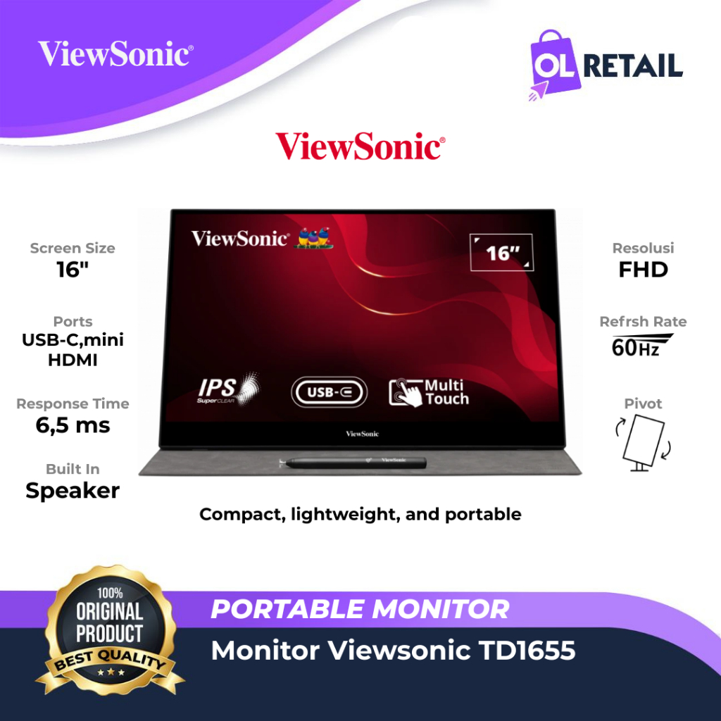 Monitor Portable Viewsonic TD1655 15.6" Touch 1080p IPS