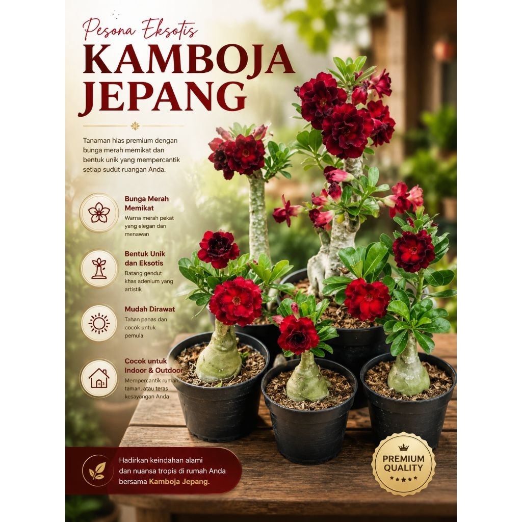 Bibit bunga kamboja/adenium Merah Maroon