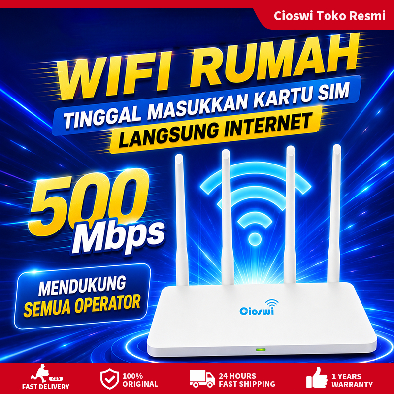 Cioswi Modem + Router 300 Mbps Wifi 4G Unlock All Operator Modem 4G Kartu SIM