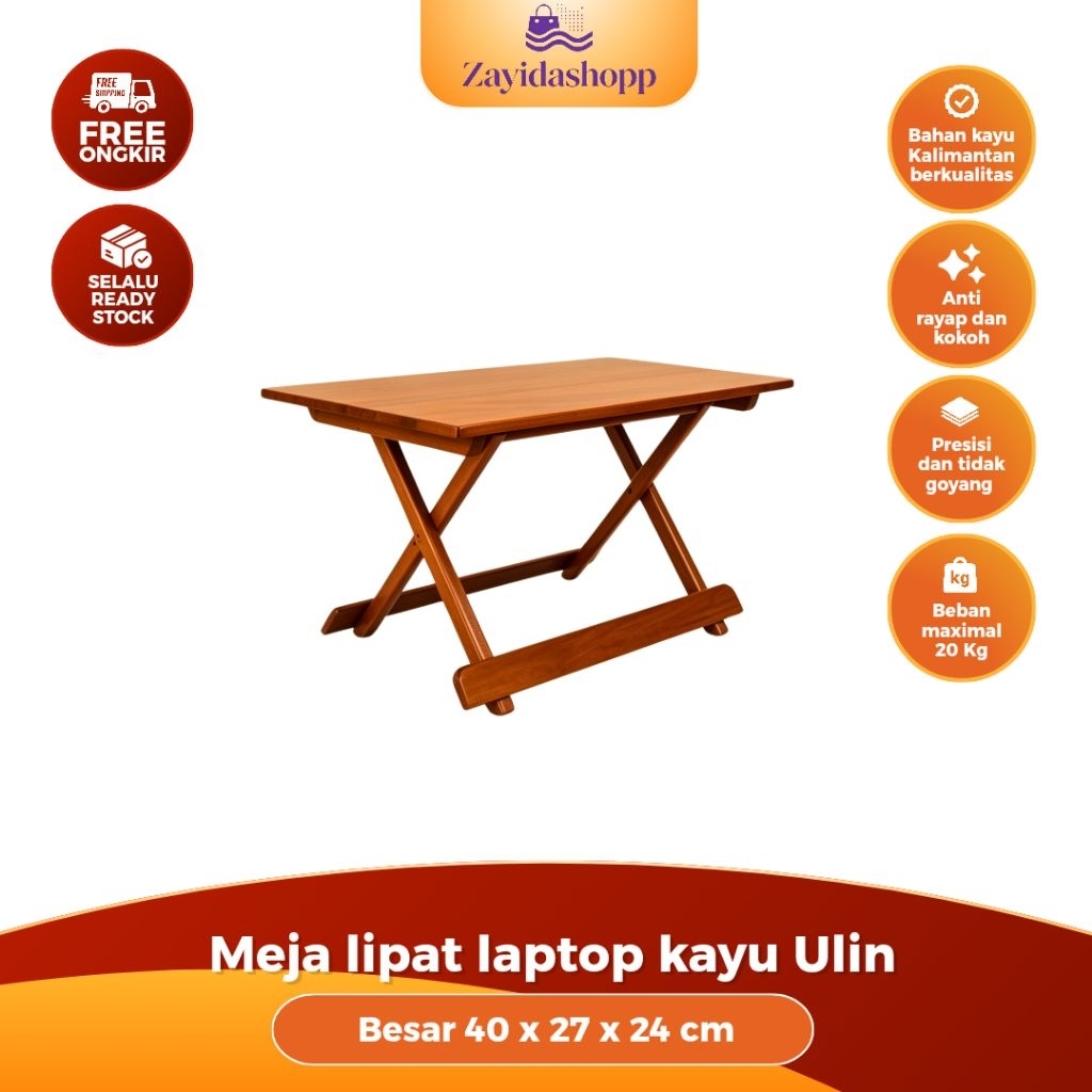 Meja lipat Kayu Ulin Besi Rehal mengaji untuk belajar meja laptop portable table Woods