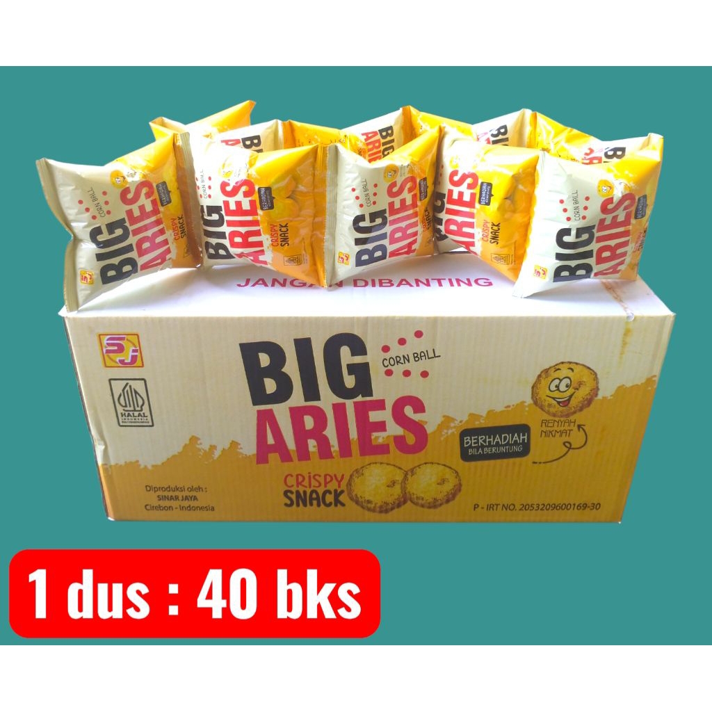 Snack Bola Jagung Corn Ball Big Aries Renyah Crispy 1 dus 40 bungkus
