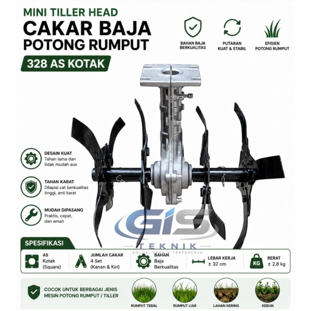 Mini Tiller Head Cakar Baja Potong Rumput 328 As Kotak