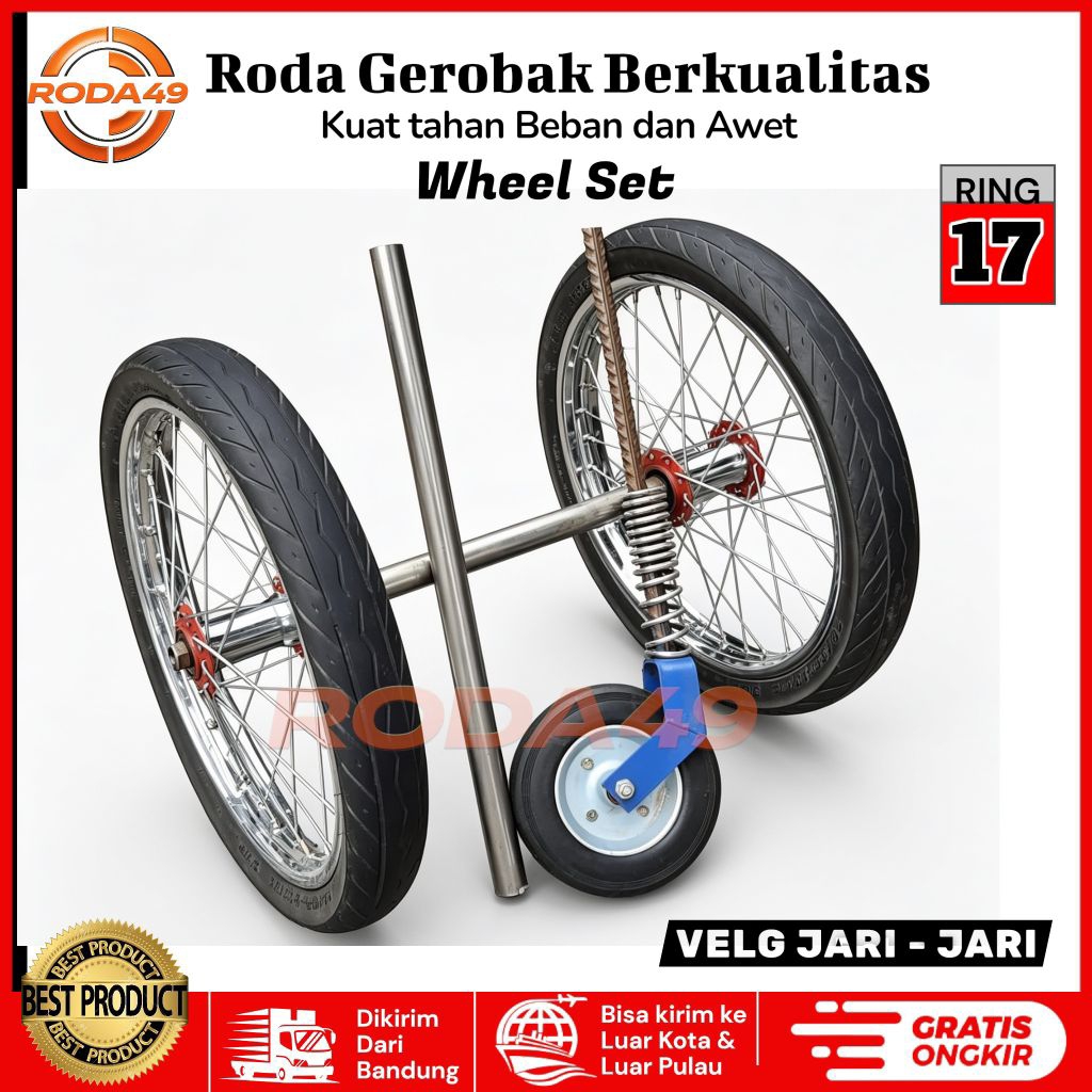 Roda Gerobak Ring 17 / Roda gerobak jualan / roda gerobak usaha praktis siap pakai