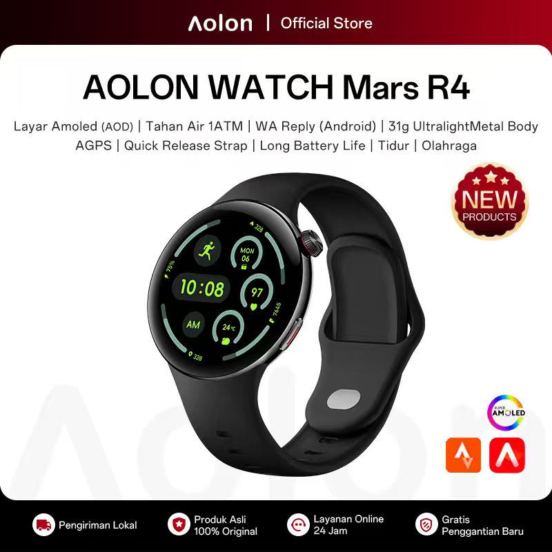 [BD|Diskon s/d 690RB*]Aolon Mars R4 New Smartwatch Whatsapp Reply Call Layer Amoled 1ATM Tahan air A