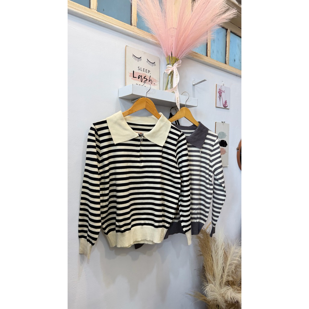 SWEATER RAJUT ZIPER POLO