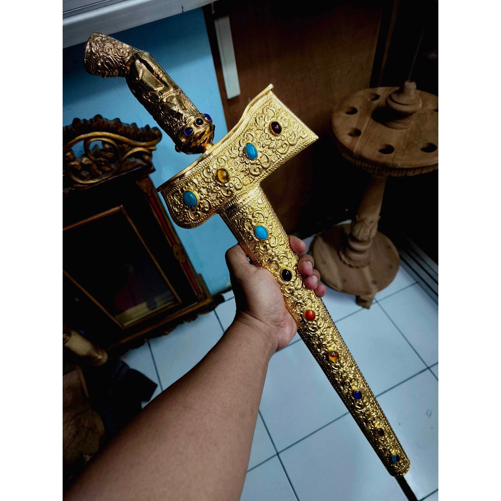 Keris Bugis Melayu Dhapur Balebang Luk 9 Pamor Kulit Semangka