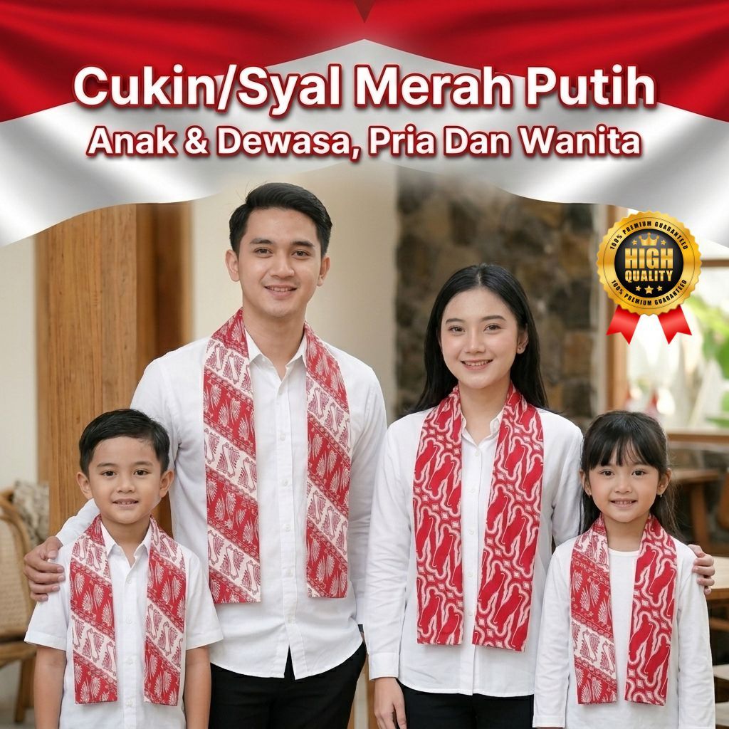 Selendang Merah Putih / Cukin Merah Putih Motif Batik / Syal Merah Putih / Selendang Syal Cukin Scar