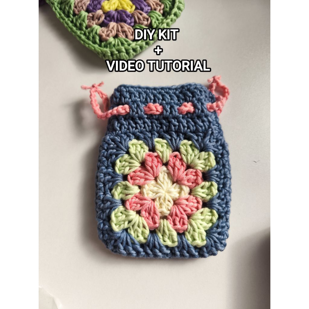 [DIY KIT] Paket DIY kit Granny Square Pouch Rajut starter kit untuk pemula