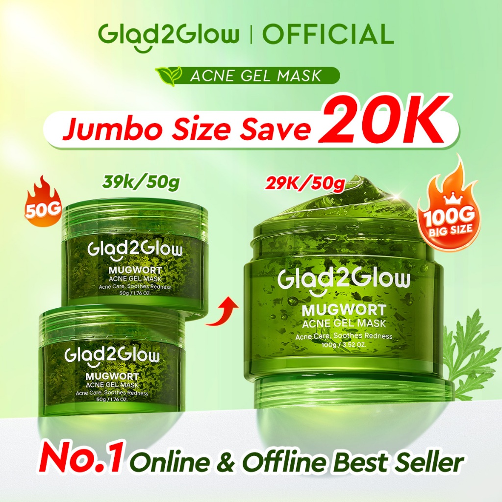 [100g NEW SIZE]Glad2Glow Advanced Mugwort Acne Gel Mask 50/100g Masker Komedo dan Pori Pori Wajah Ma