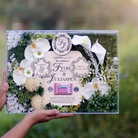 MAHAR PERNIKAHAN AKRILIK FULL BUNGA GARDEN BACKGROUND / MAHAR NIKAH MURAH FREE PACKING KAYU