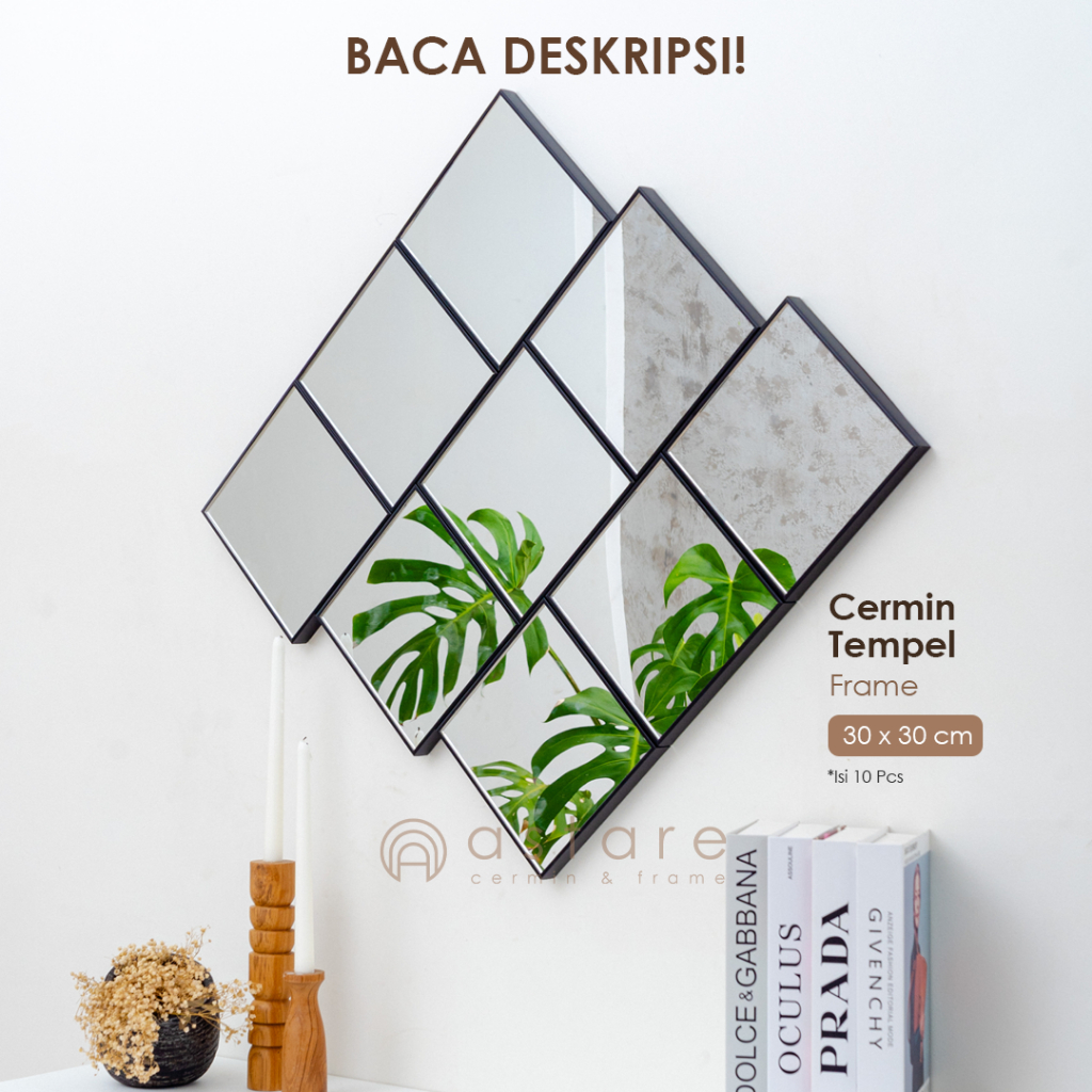 Astare - Kaca Cermin Dinding Tempel, Cermin Dekorasi 30x30cm (WAJIB BACA DESKRIPSI)