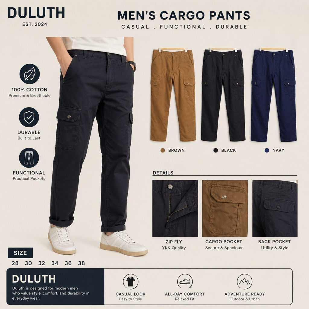 Celana Cargo Unisex  Duluth Panjang Premium – Celana Pria Casual Outdoor Kerja Banyak Kantong Bahan 