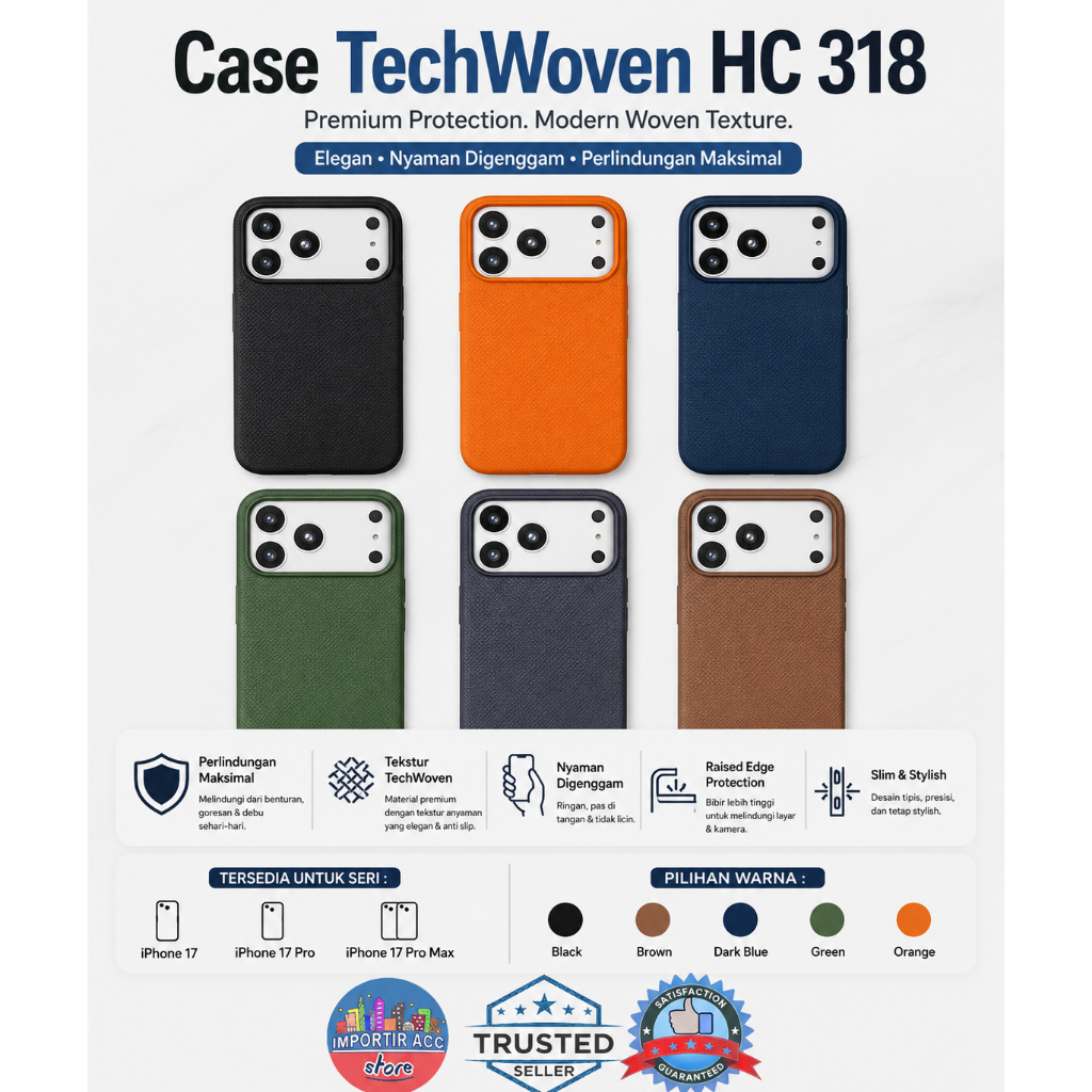 Case TechWoven HC 318 iPhone 17 | iPhone 17 Pro  | iPhone 17 Pro Max – Premium Woven Texture, Anti S