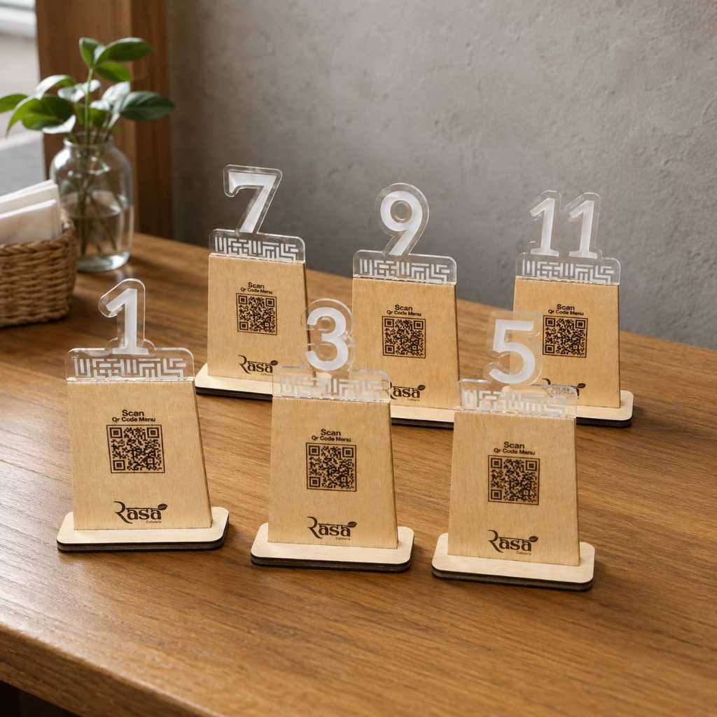 Table Number QR Code Custom | Nomor Meja Acrylic Kayu untuk Cafe & Coffee Shop
