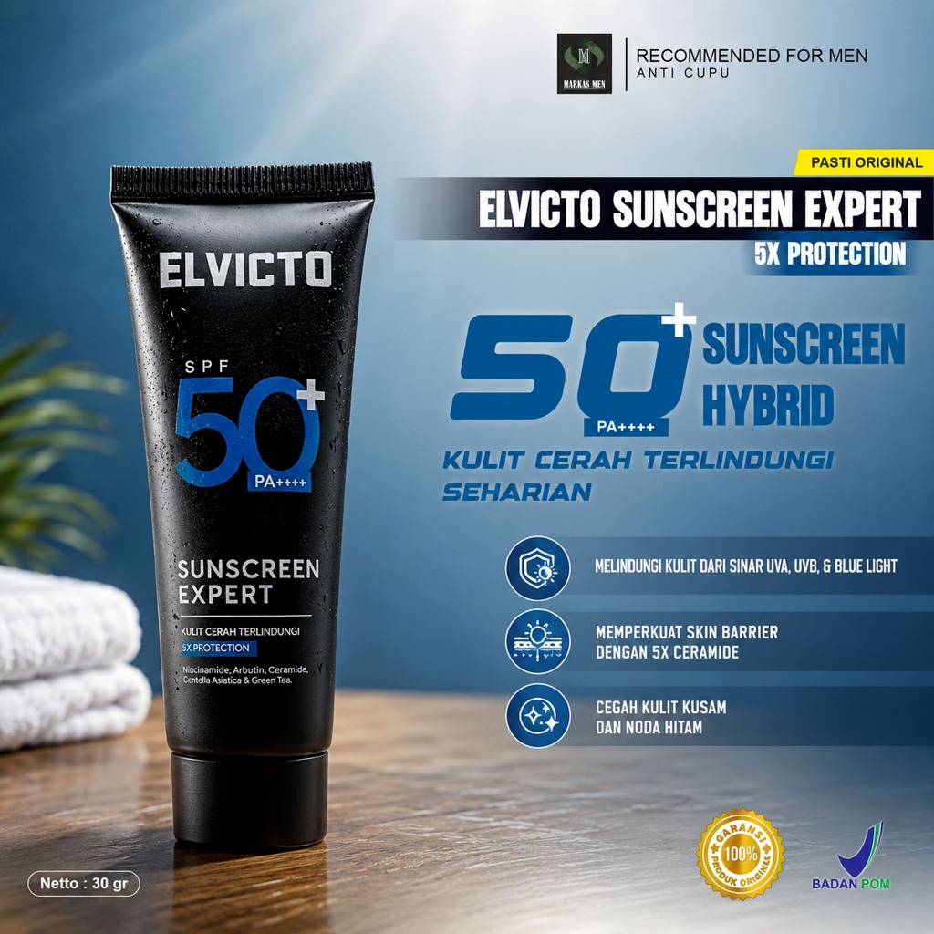 ELVICTO SUNSCREEN EXPERT SPF 50+ PA++++ 30gr - Sunscreen Pria Hybrid SPF 50+  PA++++