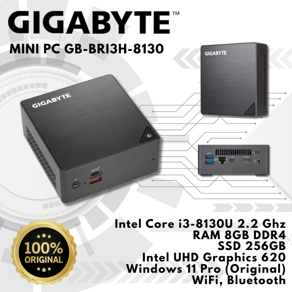 Gigabyte Brix Mini PC intel Core-i3-8130U RAM 8GB SSD M.2 250GB Windows 11 Pro Bekas Bergaransi GB-B