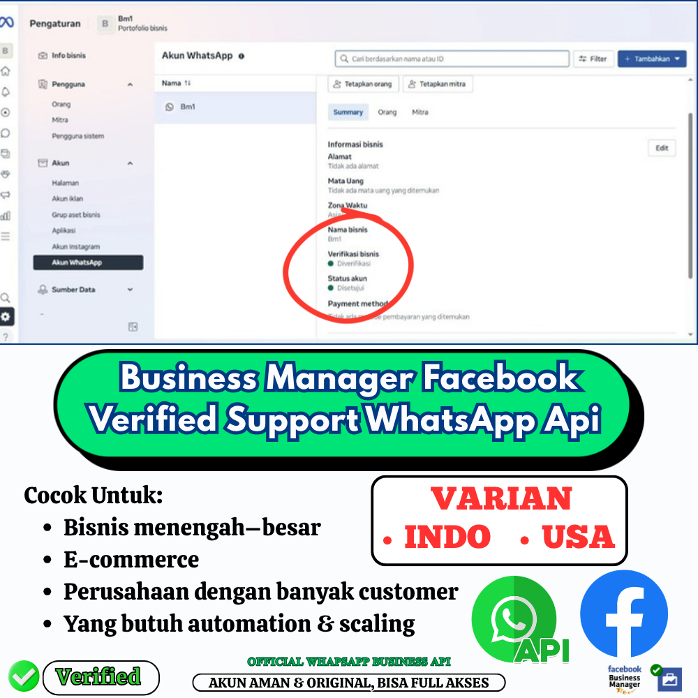 Business Manager Facebook Verified Support WhatsApp Api