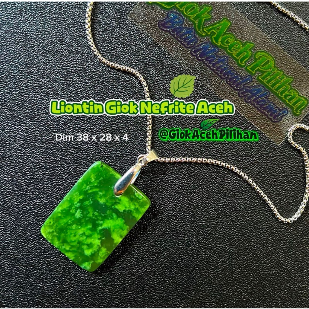Liontin Giok Nefrite Bunga Aceh, Liontin Titanium Giok Elegant Mewah, Liontin Giok Aceh, Liontin Gio