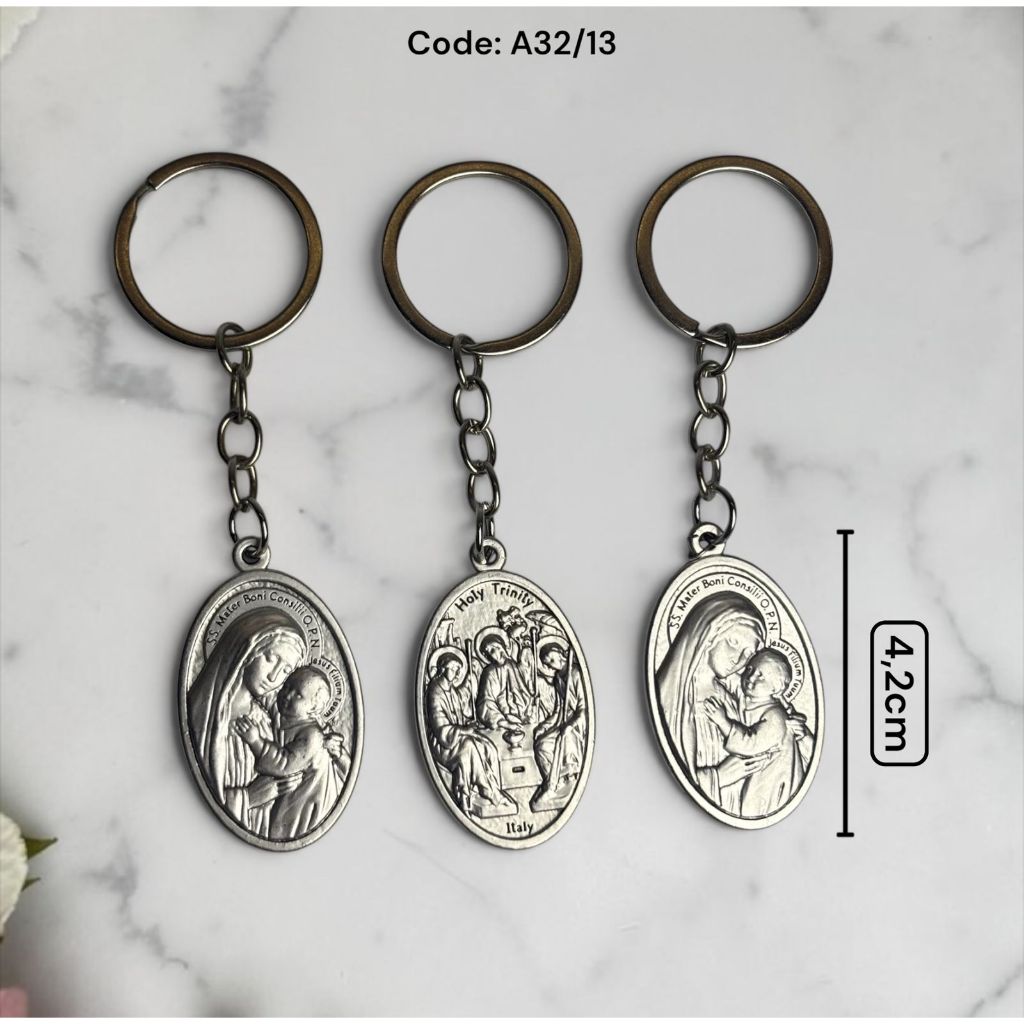 Gantungan Kunci Maria Bunda & Holy Trinity Silver