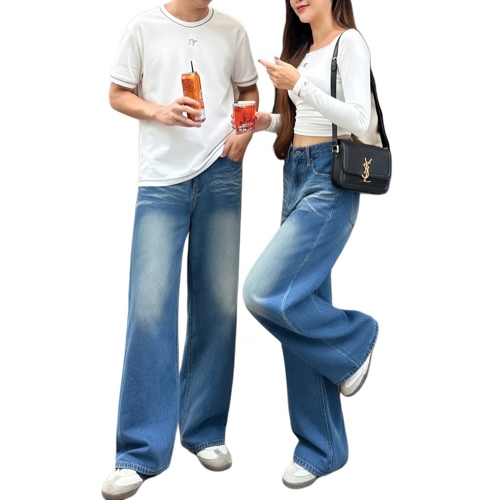 HIGHCLASS - Celana Jeans Panjang Pria Koreanstyle Celana Loosefit Wisker Retro/Baggy Jeans Pria Gomb