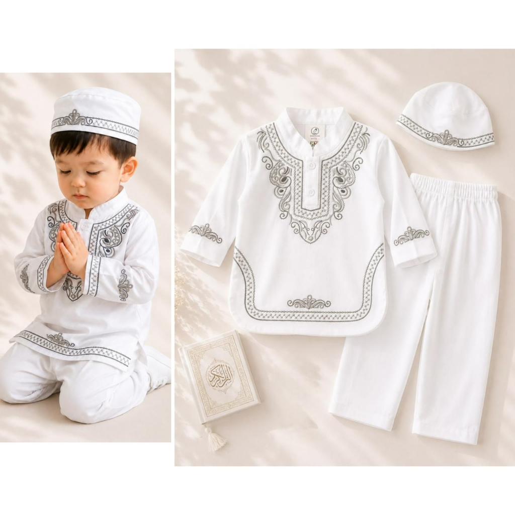 Baju Koko Setelan Celana Peci Aqiqah Anak Bayi Laki Karem Aziz Raffi Turki Bordir Ezra Minato Renji 