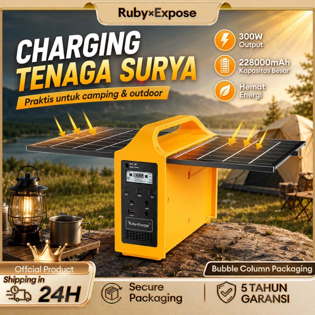 Solar Power Station Portable 150W 220V PLTS Mini Genset Solar LiFePO4 144Wh Outdoor Camping Mendaki 