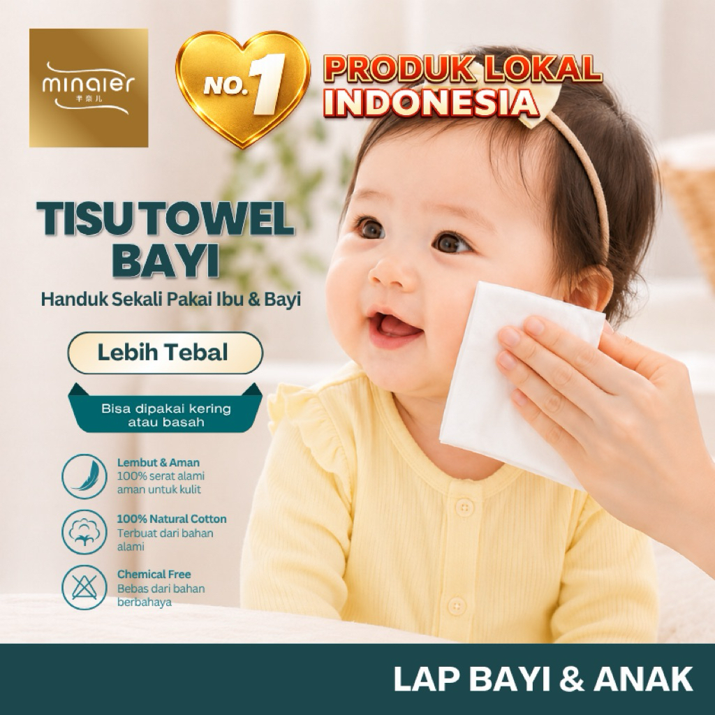 [TISU BAYI] MINAIER Tisu Basah / Kering Bayi New Born Anak-Anak Washlap Mandi Lembut Cotton MN03