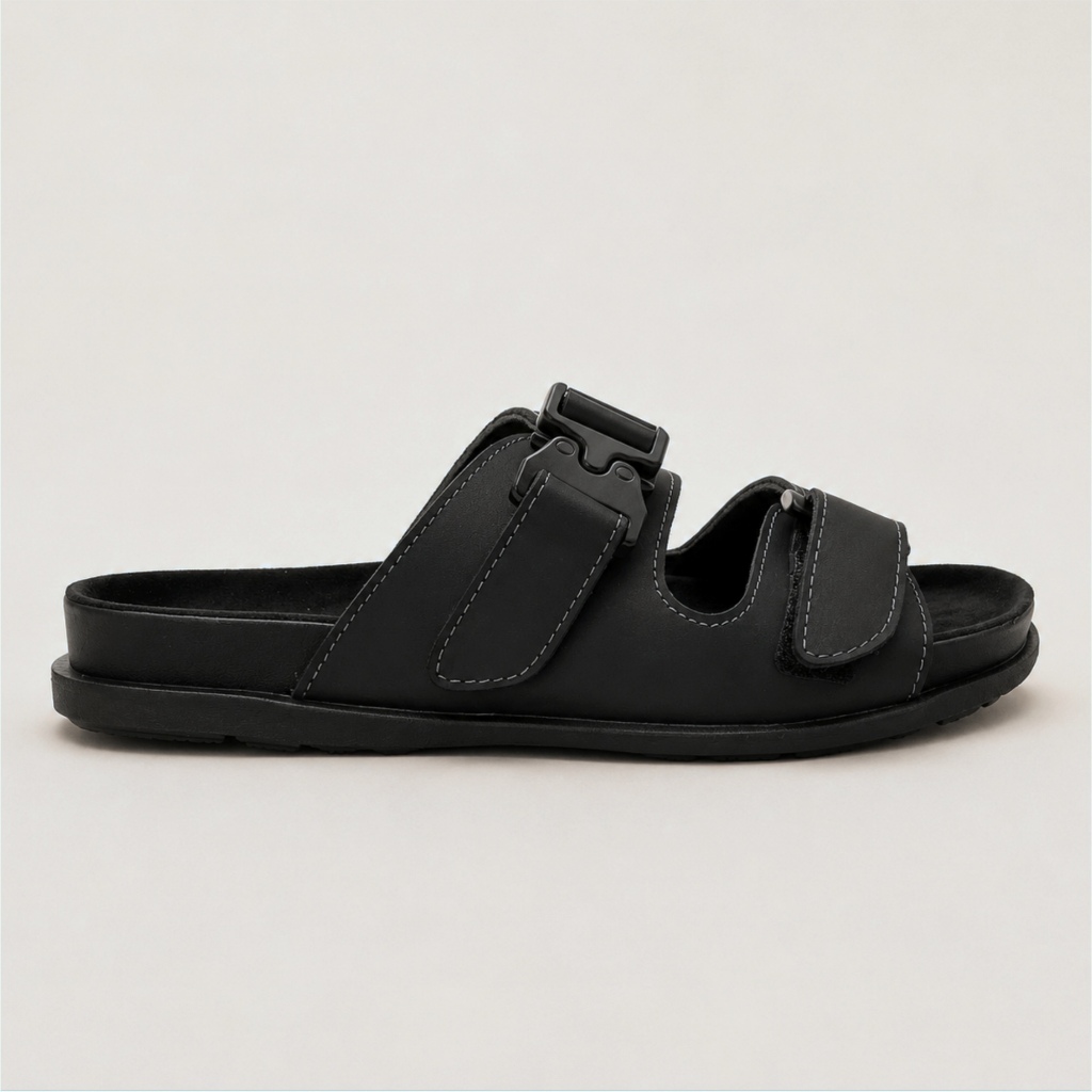 Jull Studio Agadir - Black Crazy Horse Leather | Sendal Hitam Selop Kulit Asli Original Pria