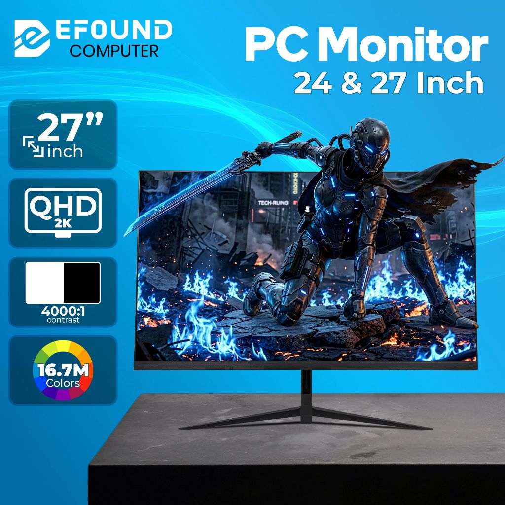 eFound Monitor 24 / 27 Inch LED | VGA + HDMI | FHD/QHD (2K) | Original