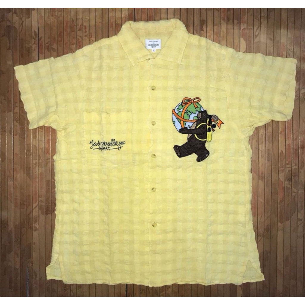 CASTELBAJAC TOWEL ALL EMBROIDERY LOGO SHORT SLEEVE OPEN COLLAR SHIRT