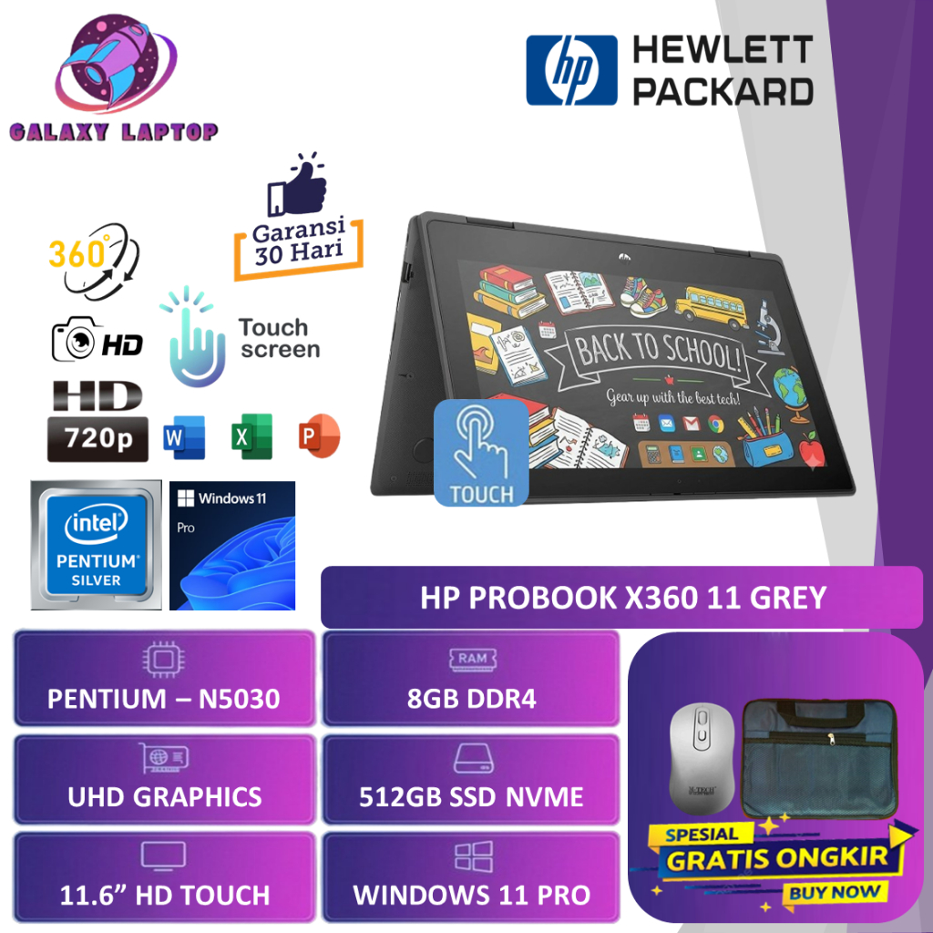 Laptop HP ProBook X360 11 Intel - Touchscreen Pentium N5030 RAM 8GB 512GB SSD Windows 11 Pro