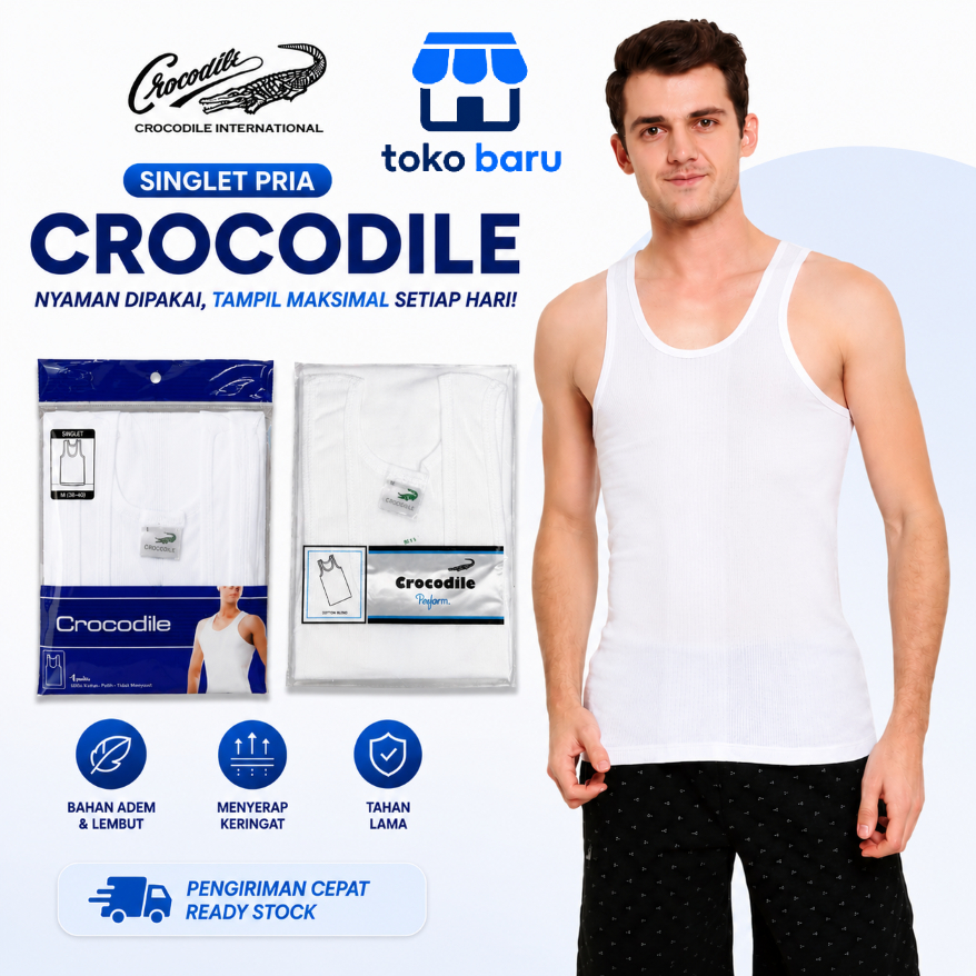 ( 3pc ) Singlet Pria Crocodile 801 Katun Salur | Singlet Crocodile 511-801v