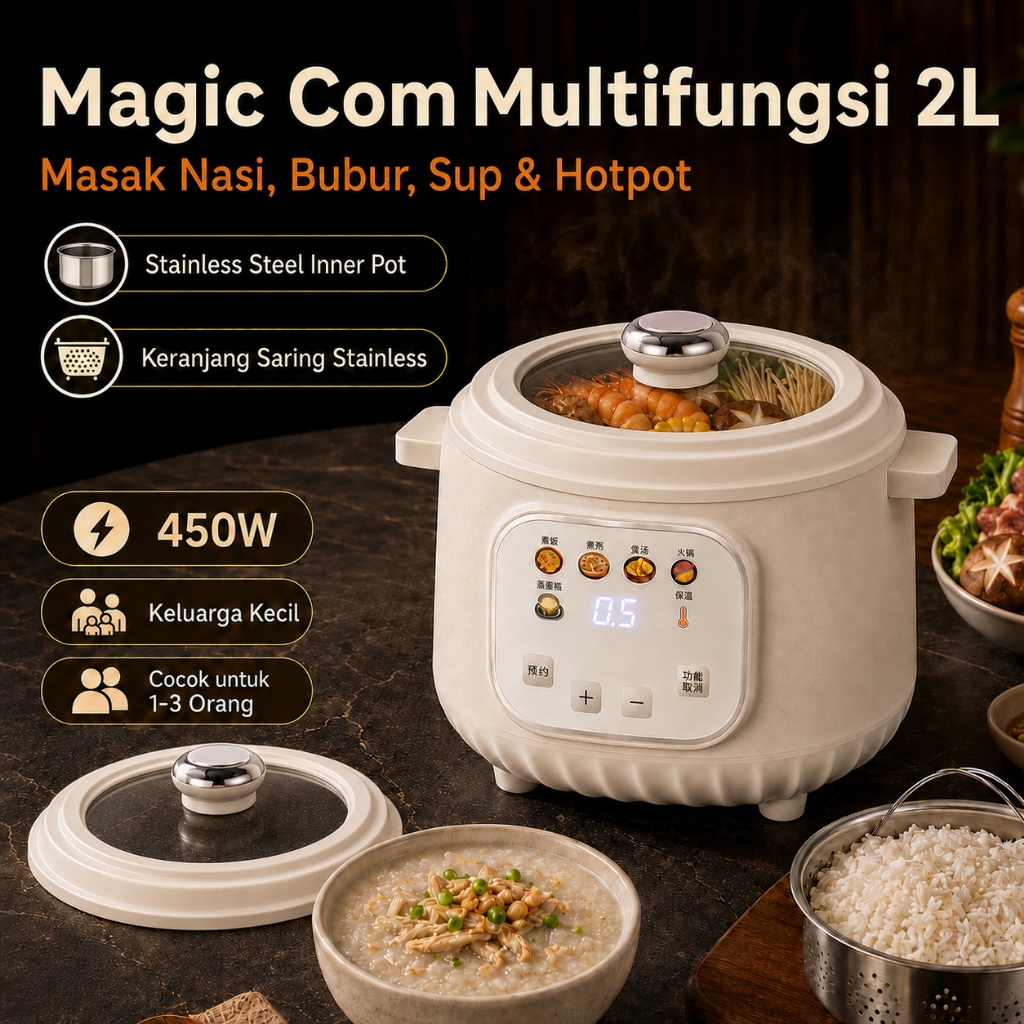 Rice Cooker Low Carbo 2 Liter Magic Com Stainless Steel Inner Pot Multifungsi Keranjang Saring Stain