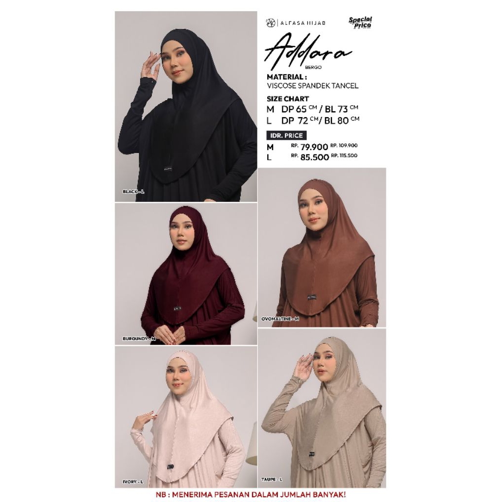 ADDARA BERGO BY ALFASA HIJAB, BERGO ALFASA TERBARU, BERGO SOFT PAD PREMIUM, BERGO PREMIUM