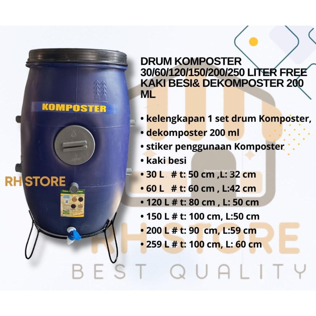 Drum komposter HDPE/tong sampah/drum sampah organik/poc kapasitas 30,60,120,150,200,250 liter free k