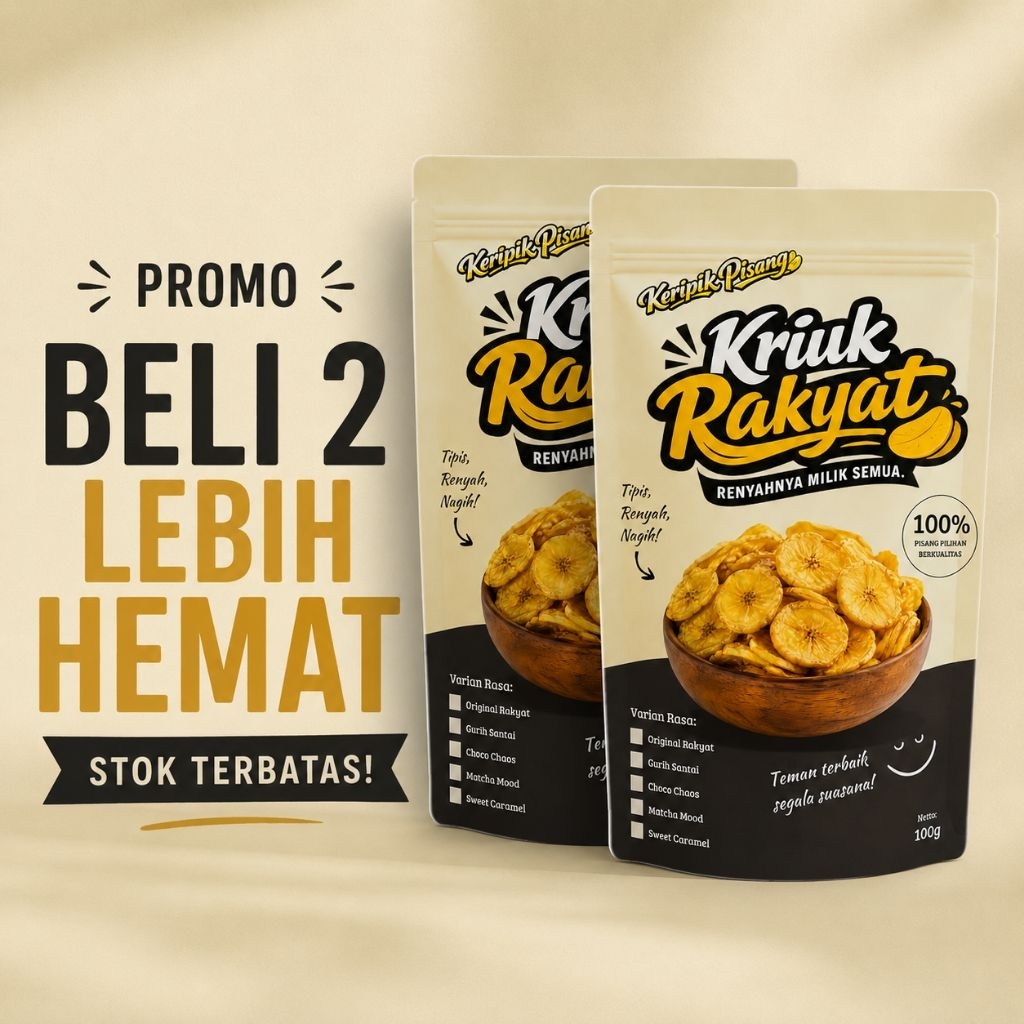 PROMO BELI 2 LEBIH HEMAT - Keripik Pisang KRIUK RAKYAT - Renyah, Tipis, Nagih - Isi masing-masing ra