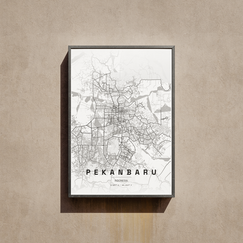 Pekanbaru City Map Wall Art Poster Peta Kota Pekanbaru Hiasan Dinding Aesthetic Ukuran A3