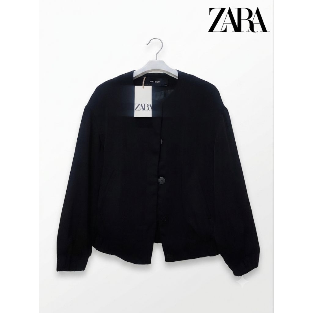 ZARA Bomber Jacket Like New Morocco kantong segel size M-L LD100-106 black hitam balon
