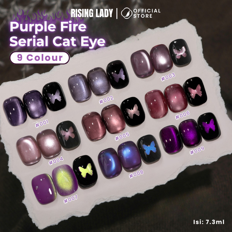 [ COD ] Rising Lady Purple Fire Cat eye 9 Colour Nail Gel Polish/Kutek UV Gel Purple Series For Nail