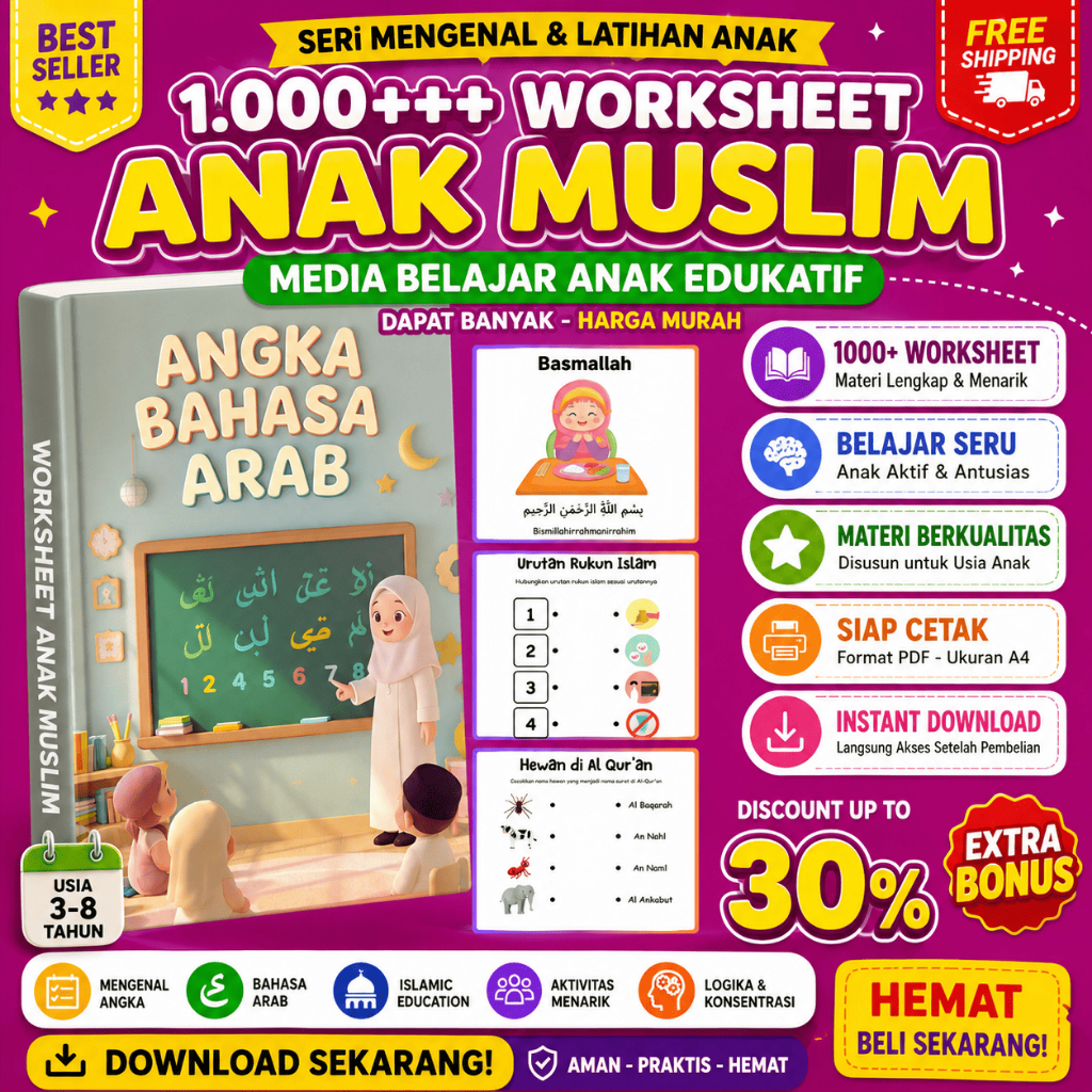 [05] WORKSHEET ANAK MUSLIM PREMIUM | AKTIVITAS ISLAMI PAUD TK | BELAJAR SAMBIL BERMAIN (1000+)