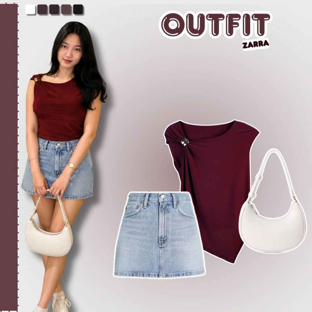 One Set 3in1 Set Korean Style (Top Arra+Rok Jeans/Renda+Tas Shoulder) Zarra Outfit Fashion Remaja Ke