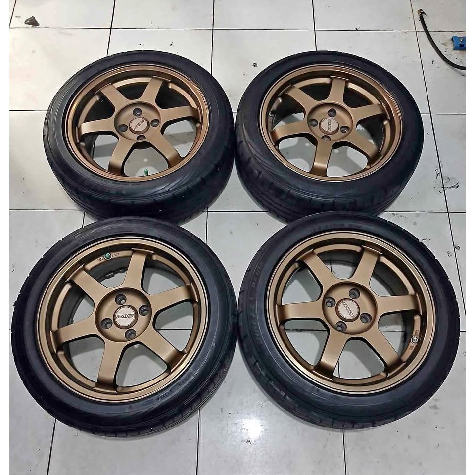 Velg mobil second Rays Te37 Ring 16 lebar 7 pcd 4x100 + Ban Dunlop 195/50 R16