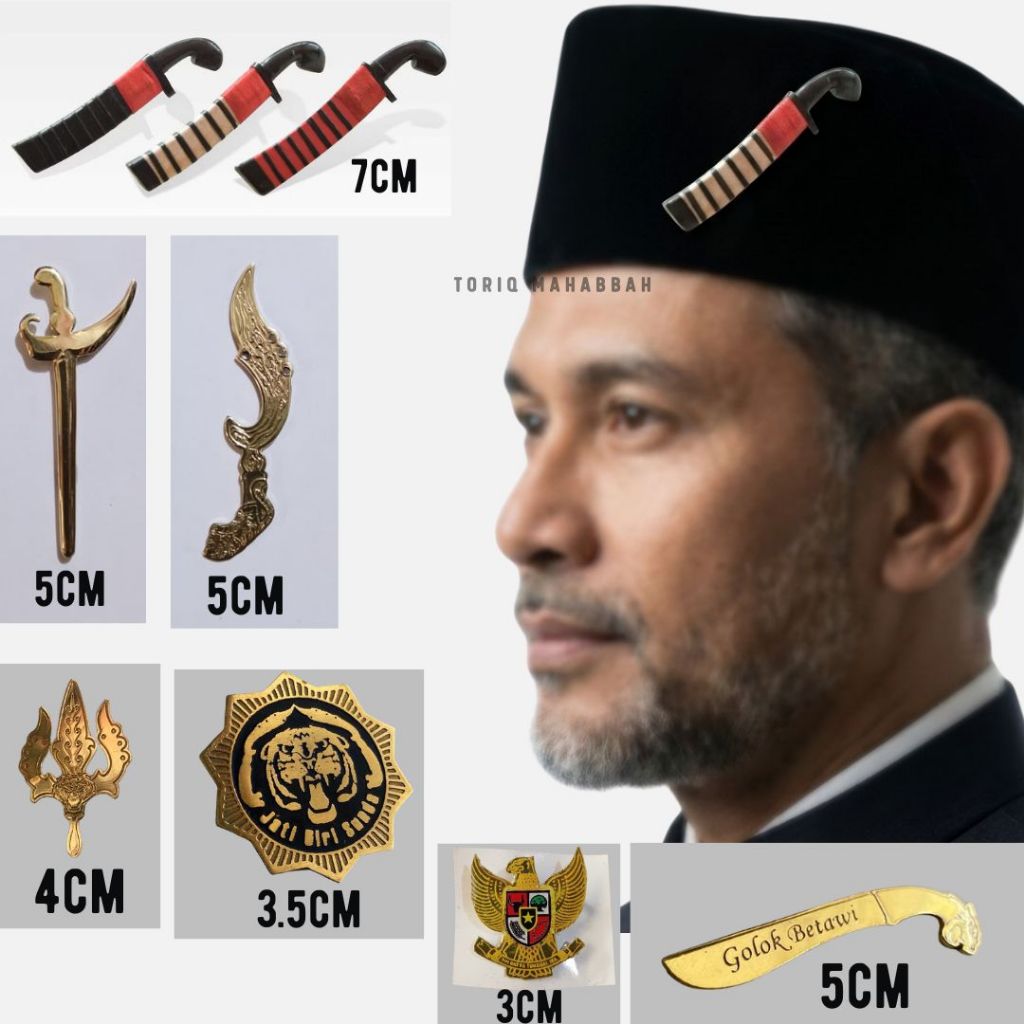 Pin Bros Keris Untuk Peci Baju / Pin Aksesoris Betawi / Pin Golok Kopiah