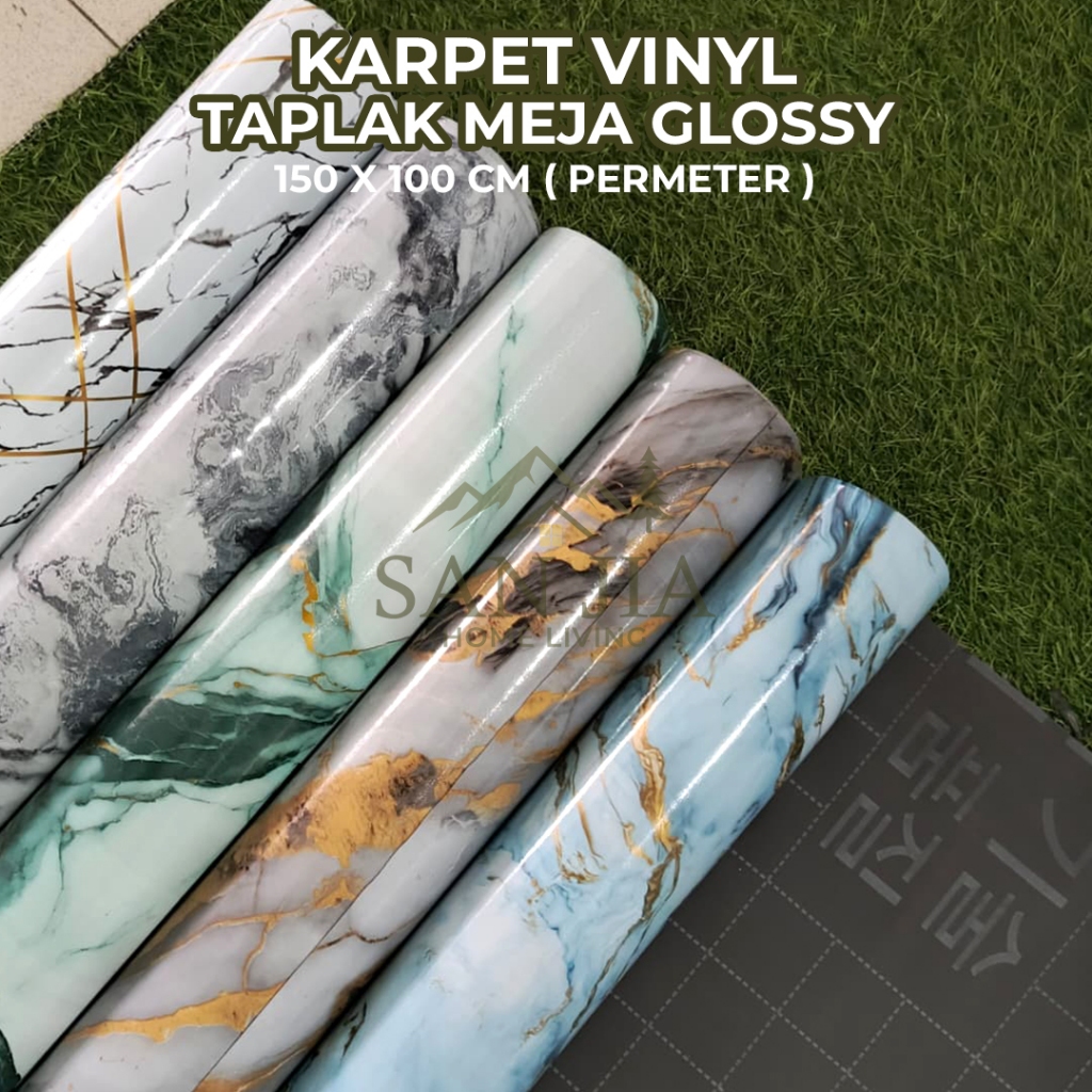 Karpet Lantai Vinyl Glossy Per Meter Motif Marmer 150 x 100 cm SANJIA