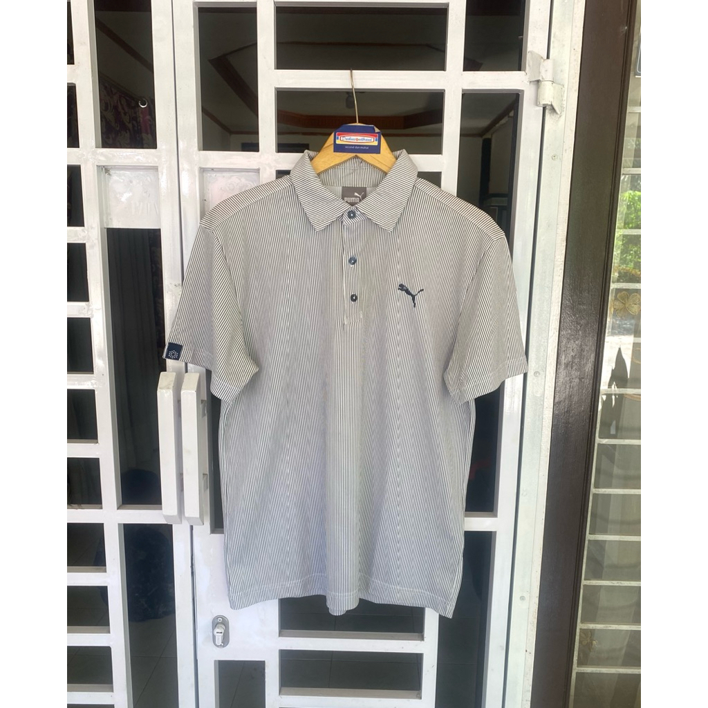 Kaos kerah poloshirt polo shirt atasan Pria cowok laki laki puma golf casual garis salur strip logo 