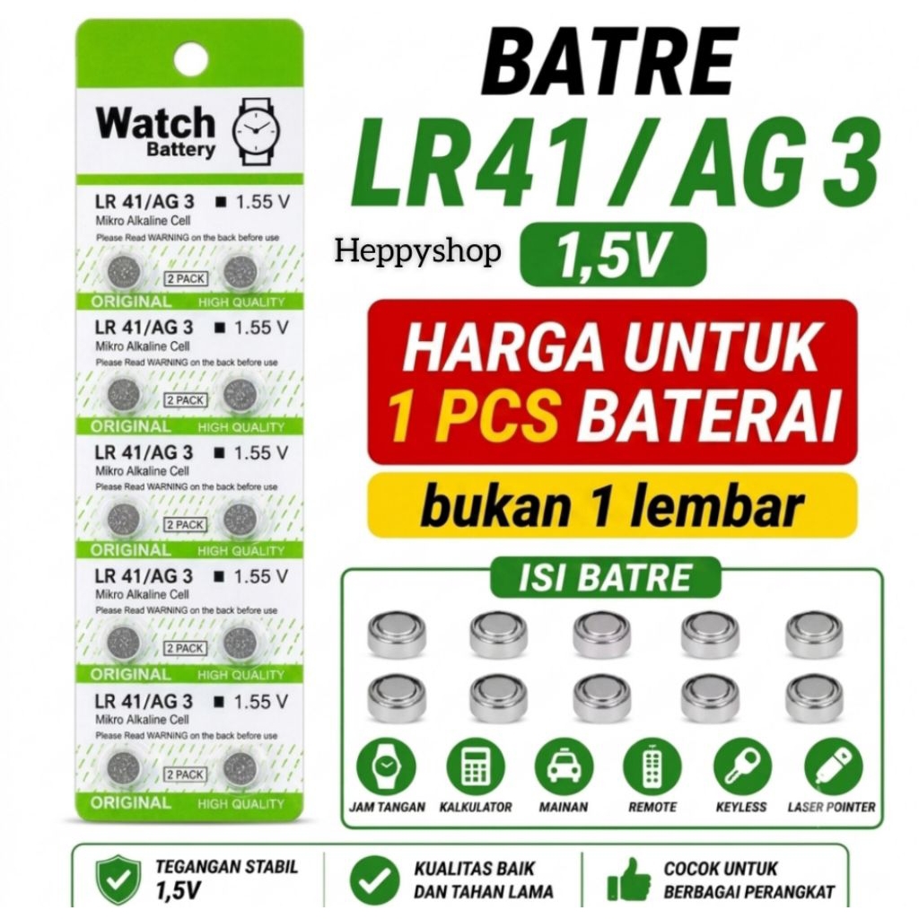 Baterai Kancing LR41 AG 3 LR 41 LR 1130 LR1130 LR 44 LR44