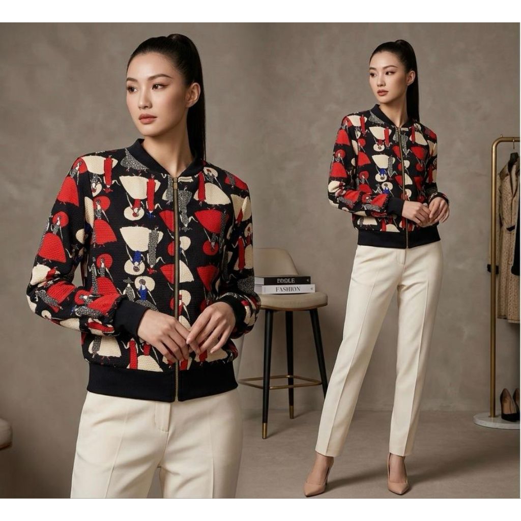 Outer Casual Motif Abstract Lengan Panjang