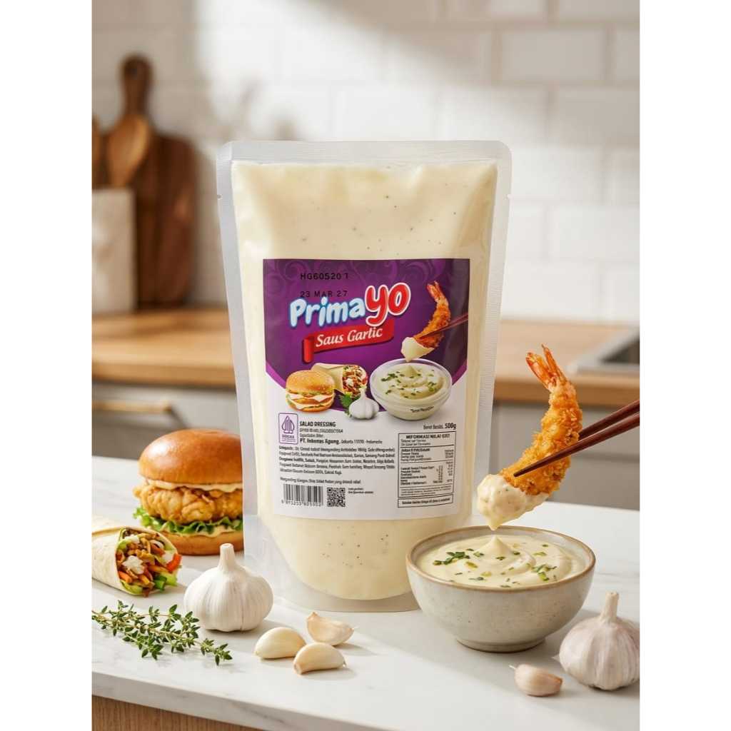 Saos Primayo Garlic 500gr/ Saos Garlic Primayo/ Garlic Sauce/ Primayo Garlic Sauce/ Saos Bawang