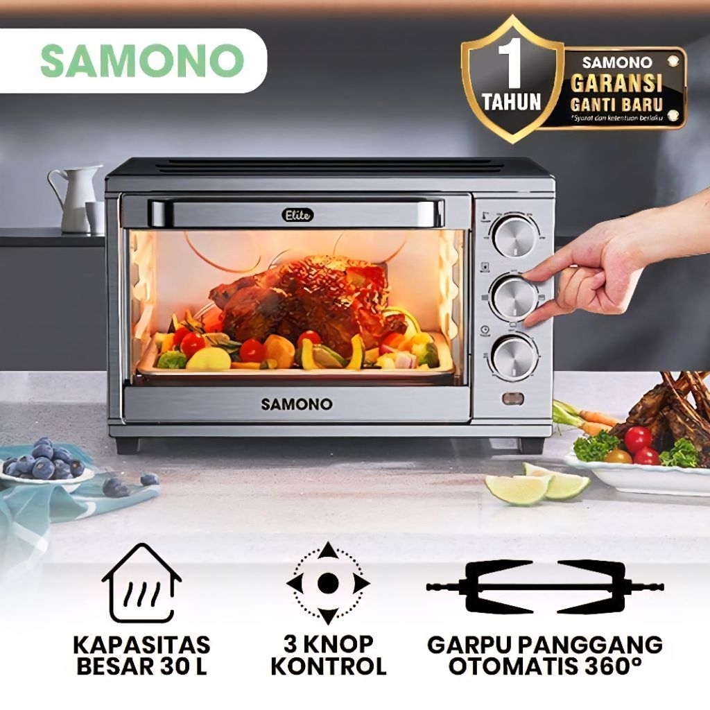 [Samono SW-EOS30] Oven Listrik 30 Liter Low Watt 400W Stainless Steel Electric Oven Multifungsi deng
