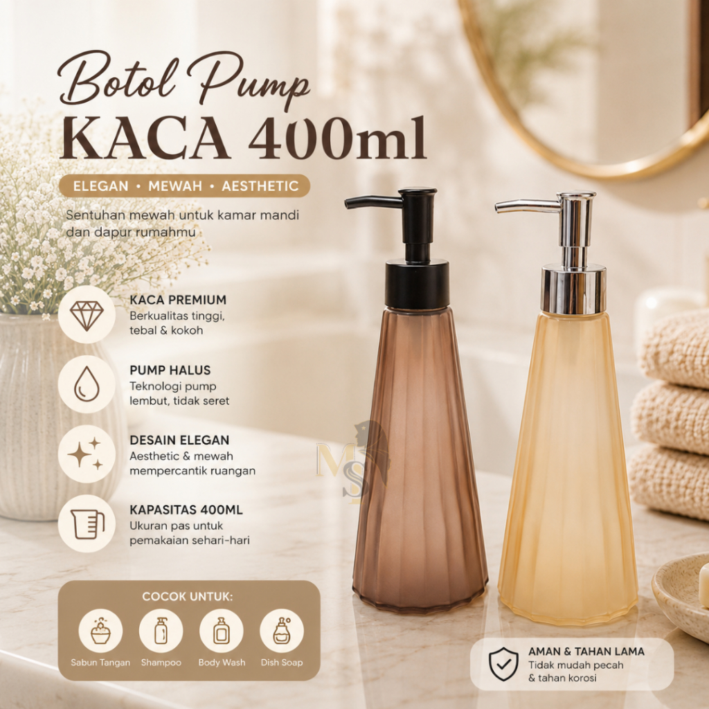 Ticarts Glassware Soap/Lotion Dispenser 400ml - Dispenser Lotion Krim Sabun ShampooKaca Pesta Esteti